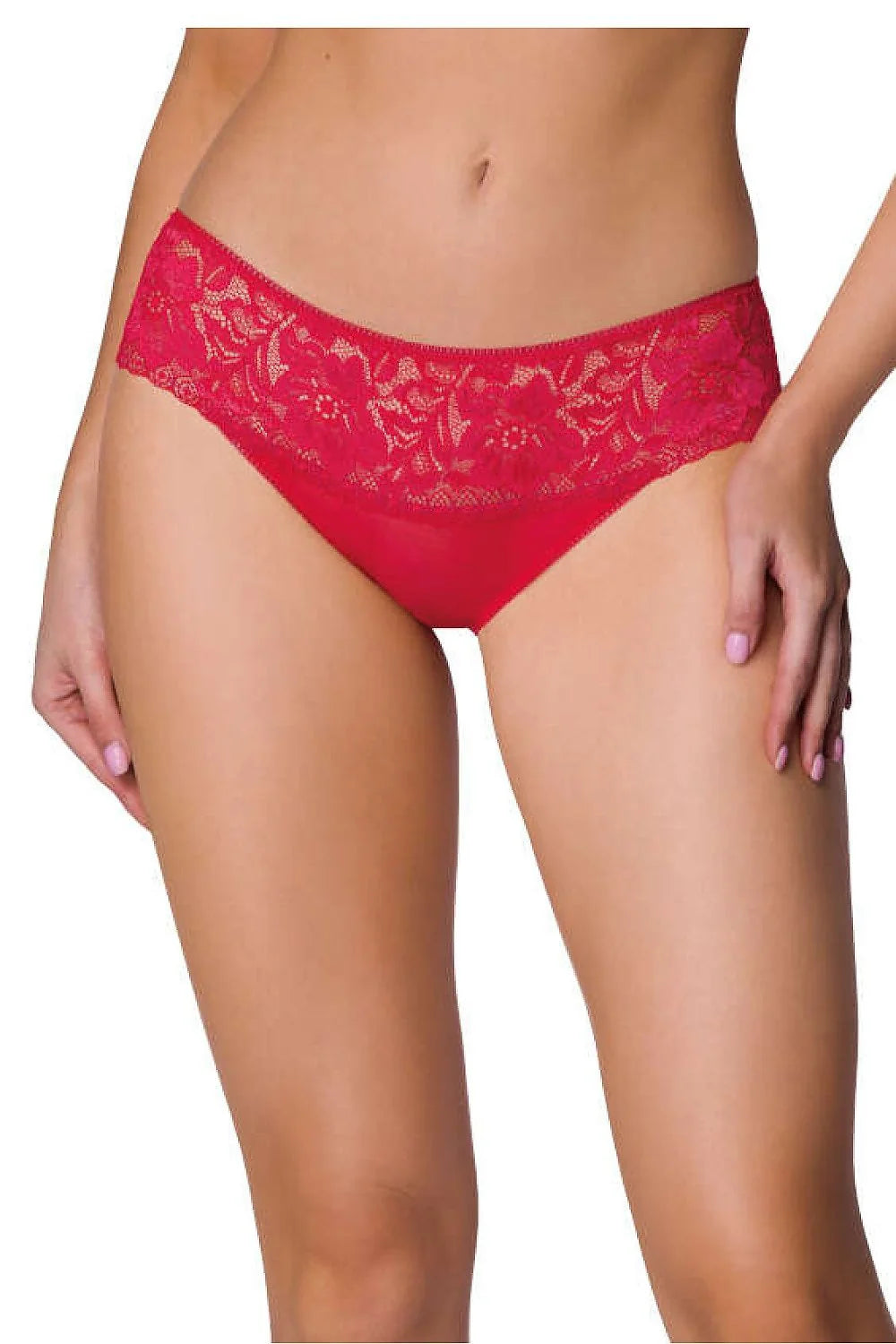 culotte féminine élégante dentelle florale rouge microfibre échancrée taille mihaute hipster stretch maintien discret sanscoutures soyeuse