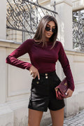 chemise THEA bordeaux manches longues slim col bateau jersey extensible viscose elasthanne confortable glamour polyvalent chic ajusté