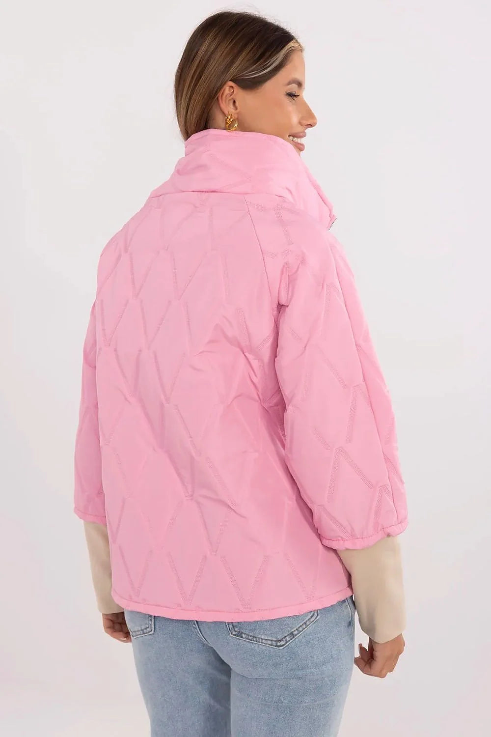 Veste Italy Moda rose matelassée losanges polyester veste de transition femme style décontracté tendance confortable pour quotidien automne hiver printemps