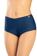 Culotte taille haute satinée bleu marine élégante confort couture apparente plaque décorative lingerie femme