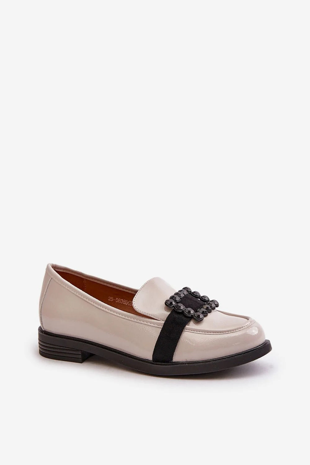 Mocassins pour femmes élégance intemporelle cuir verni beige clair boucle tissu perles talon bas confortable Vinceza