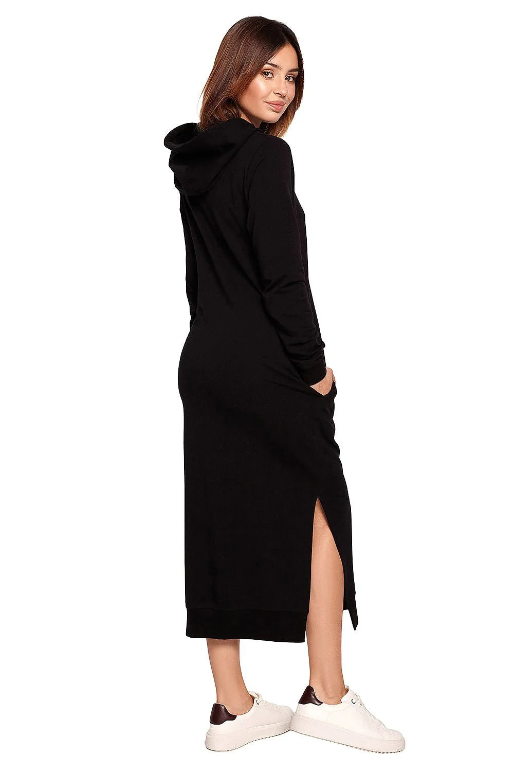 Robe sweat coton décontractée beige confortable capuche poches longues moderne femme activités quotidiennes