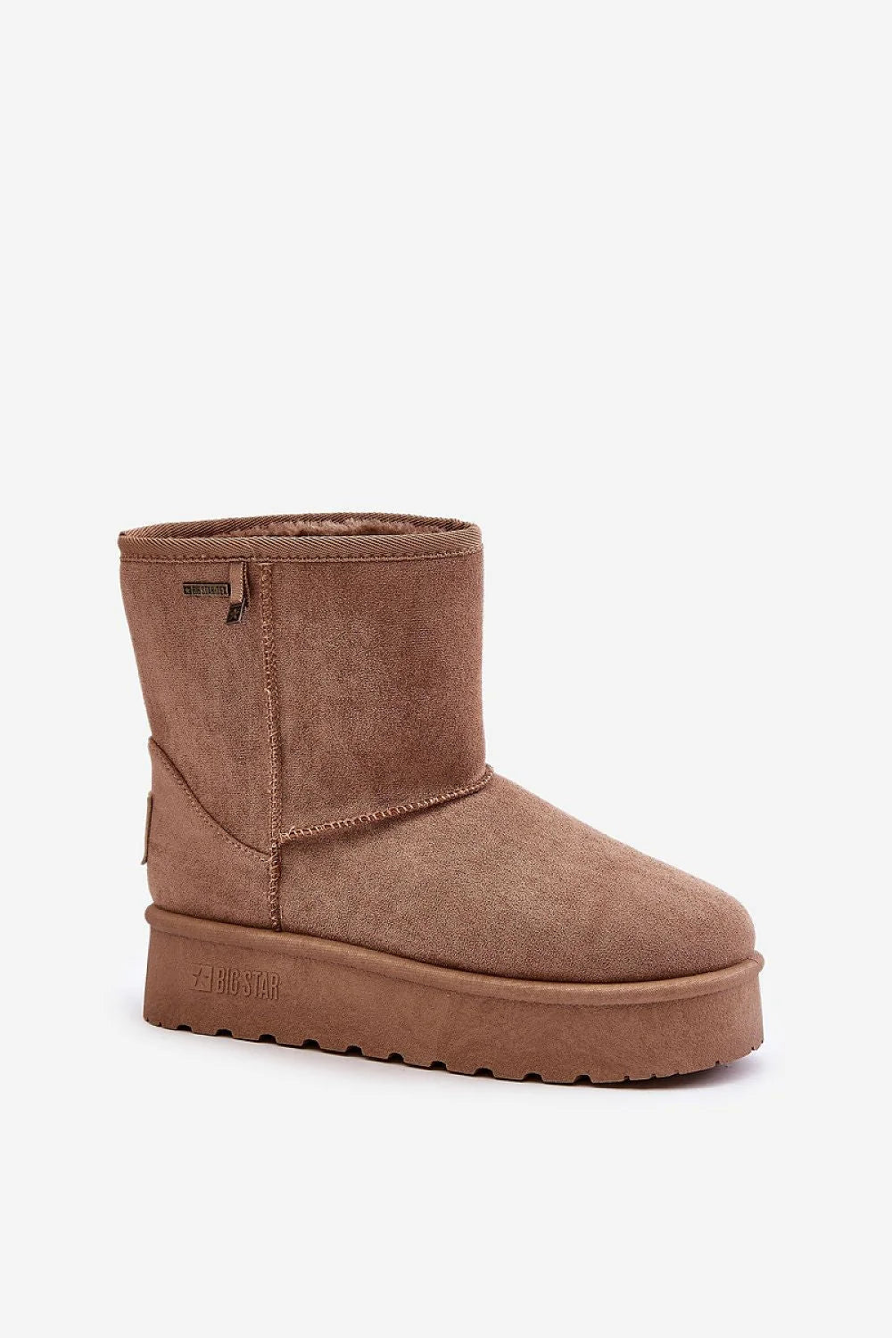 Bottes de neige pour femme en suédine écologique taupe fourrure intérieure semelle épaisse tige courte style casual