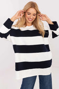 chemisier oversize femme marinière rayures bleu marine blanc manches longues col rond maille jersey douce tunique longueur