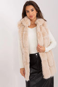 Gilet en fausse fourrure pour femme beige clair sans manches coupe droite longue col montant fermeture éclair