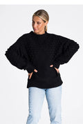 Pull Chandail Figl pour femmes, design moderne texture manches longues motifs en relief élastique noir acrylique nylon confort style