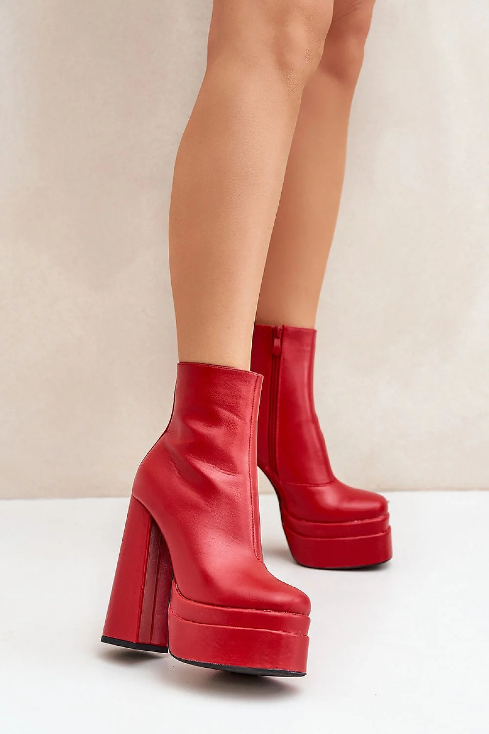 Bottines pour femmes bottines à plateforme talon haut cuir rouge lisse style audacieux coupe montante fermeture éclair confortable occasion spéciale