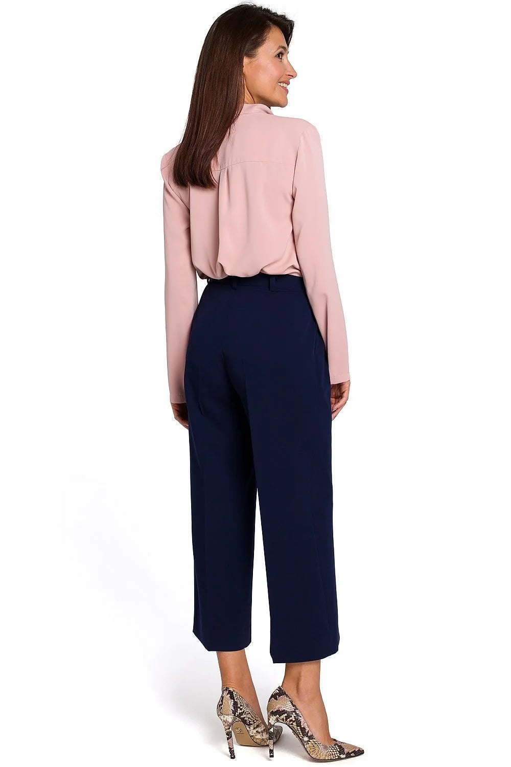Pantalon femme Stylove élégant ample noir matières confortables taille haute boutons fermeture éclair hanches larges style intemporel occasion professionnelle décontractée