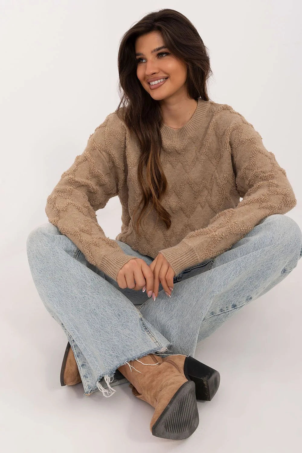 Chandail pour femme style casual texture variée manches longues encolure ronde acrylique nylon polyester