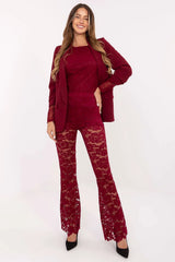 pantalons dentelle flare taille haute élastique élégants féminins légers confortables semitransparent doublure intégrée floral festonné soirée glamour