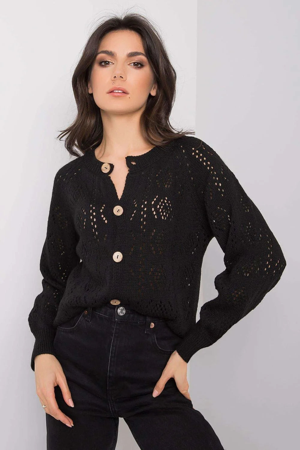 Cardigan femme en tricot ajouré blanc élégant décontracté manches longues mi-saison doux confortable