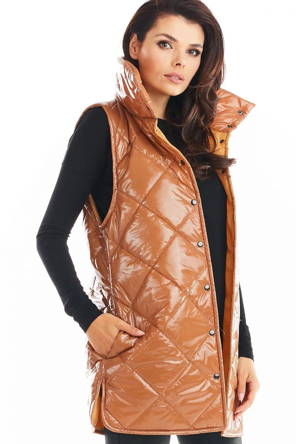 Veste sans manches noire matelassée brillante moderne femmes automne hiver confort mode tendance