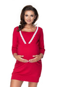 robe maternité rouge dentelle blanche taille empire cintrée manches troisquarts courte allaitement jersey extensible doux viscose élasthanne respirante sophistiquée élégante