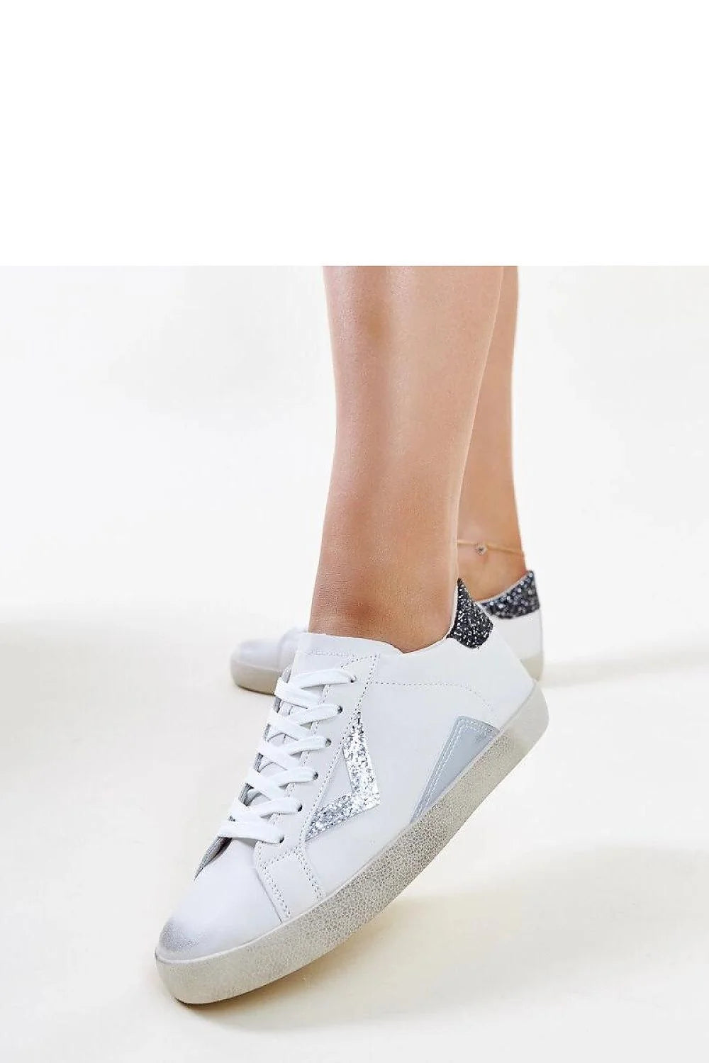 Baskets Femme Mode Moderne Design Décontracté Blanc Argenté Paillettes Flèche Bout Rond Lacets Cuir Synthétique Caoutchouc Vintage Urban Chic Élégance