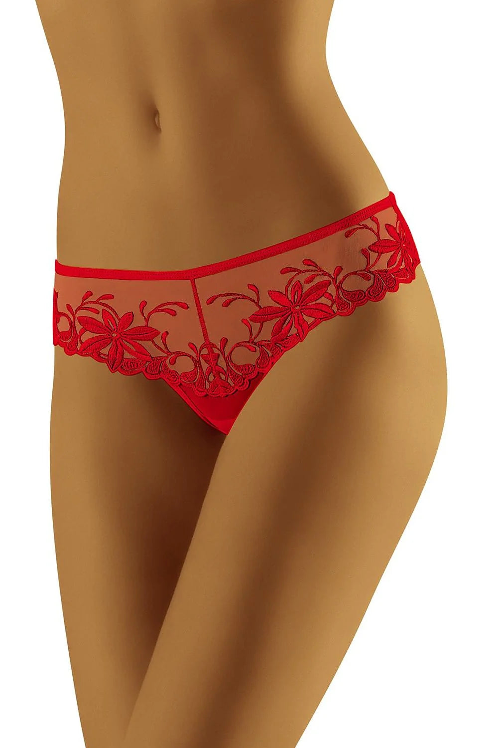 Culotte rouge tulle transparent broderies florales sensuelle élégante sexy féminité confort glamour femme