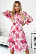 Robe de cocktail Numoco Floral Rose Longue Manches Longues Coupe Évasée Taille Élastique Occasion Semi-Formelle Femme