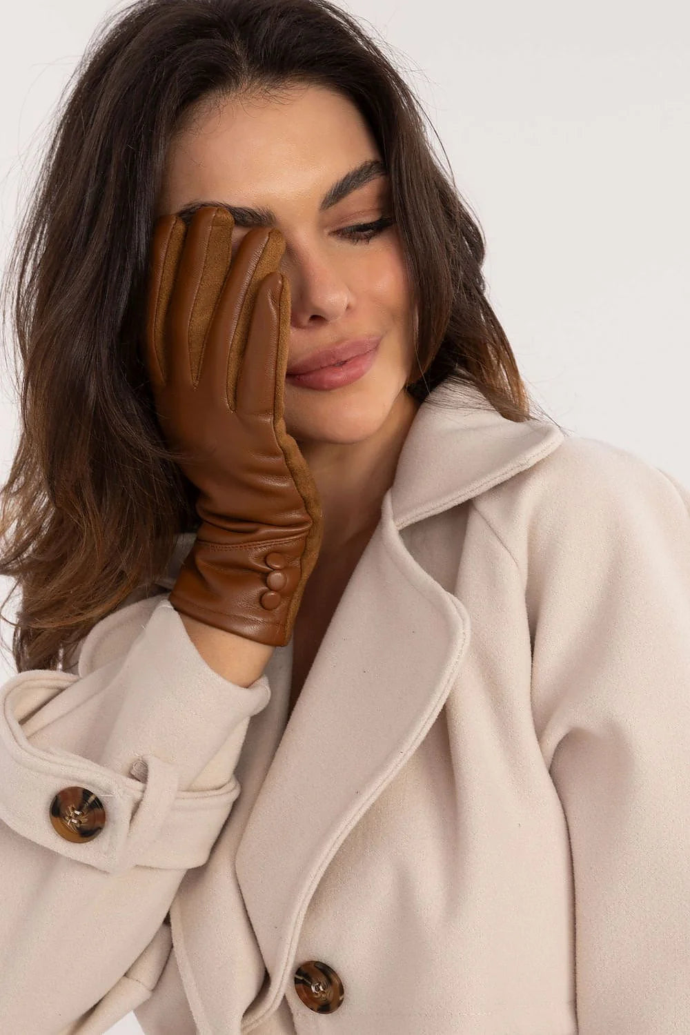 Gants élégants pour femmes en cuir écologique boutons décoratifs fleur brodée isolation téléphone sans enlever gants