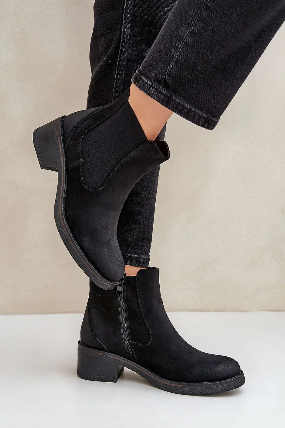 Bottines femelles Jodhpur Step in style cuir suédé écolo talons bas bout rond fermeture éclair