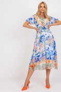 Robe bohème imprimée floral et cachemire colorée manches courtes décolleté V ceinture intégrée taille ajustable femme été