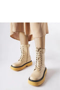 Bottines femmes design moderne ranger montante beige nude semelle épaisse moutarde confort style urbain décontracté