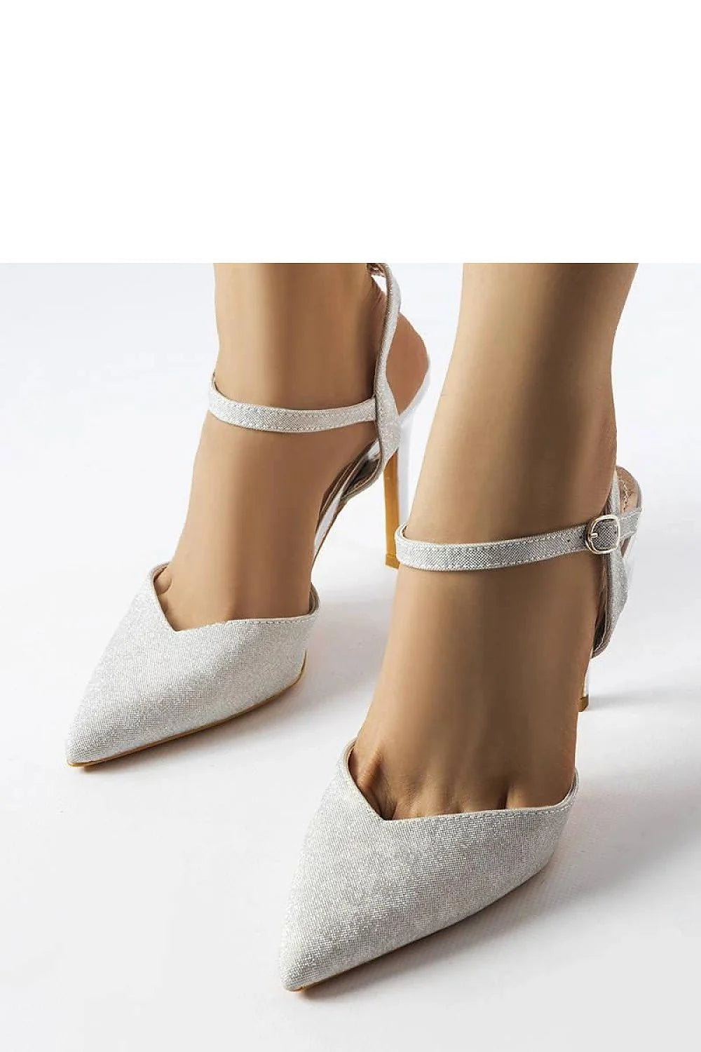 escarpins femme argentés pailletés strassés bout pointu talon aiguille onze centimetres bride cheville ajustable maintien confort semelle beige luxe soirée