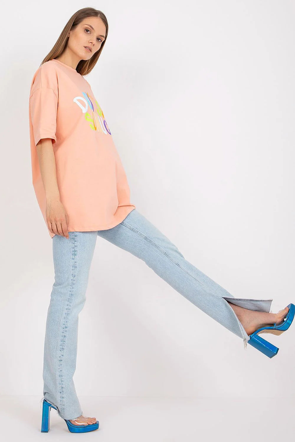 T-shirt ample pour femme coupe large imprimé multicolore décontracté manches courtes coton elasthanne universelle
