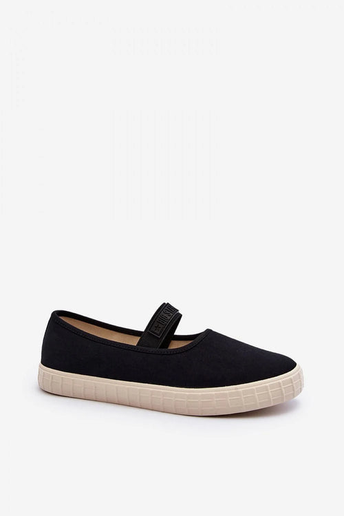 Ballerines modernes pour femmes en toile noire semelle beige chaîne croix confortable style casual