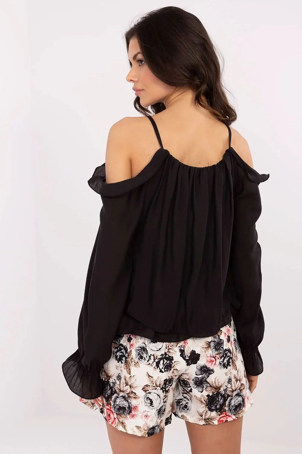 Chemisier Italy Moda bohème épaules dénudées fleur col cœur manches longues élastiquées jupe courte floral années 50