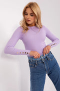 Pull femme manches longues côtelé couleur lilas élastique confort coupe ajustée mode occasion décontractée style élégant