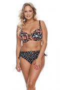 Maillot de bain deux pièces femme design floral motif pois orange blanc noir soutien-gorge nageur armatures bretelles ajustables