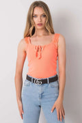 Débardeur ajusté pour femme style moderne estival couleur orange vif dentelle bretelles larges tissu acrylique 100% coupe ajustée idéal saisons chaudes