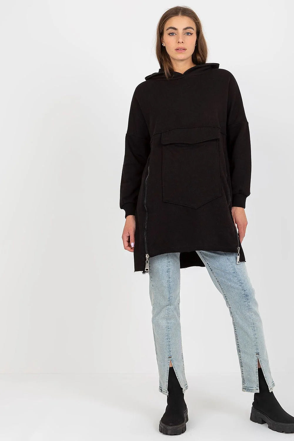 Robe pull femme style décontracté longue manches longues capuche poche kangourou coton vert émeraude