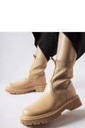 Bottines femmes design moderne style Chelsea beige éco-daim confort adhérence semelle caoutchouc crantée tige haute ajustée manuels urban