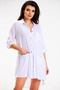 Robe chemise awama Femme Coupe ample Col trapézoïdal Manches longues Boutons dorés Viscose naturelle Pologne