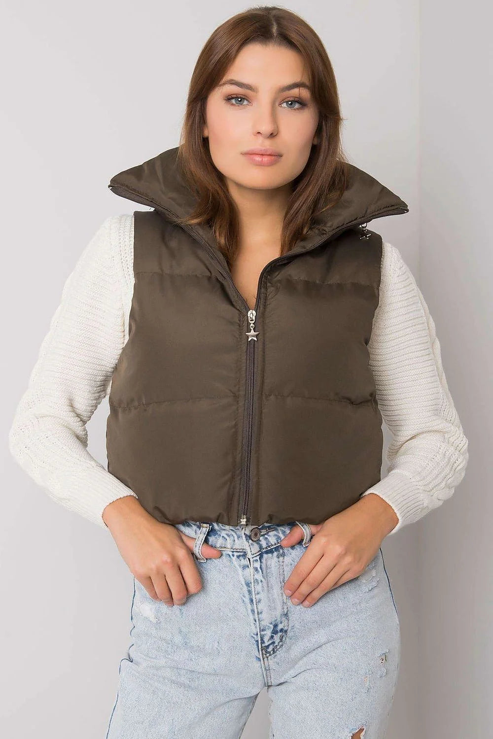 Gilet matelassé femme polyester style urbain chaud imperméable sans manches col montant élégant hiver