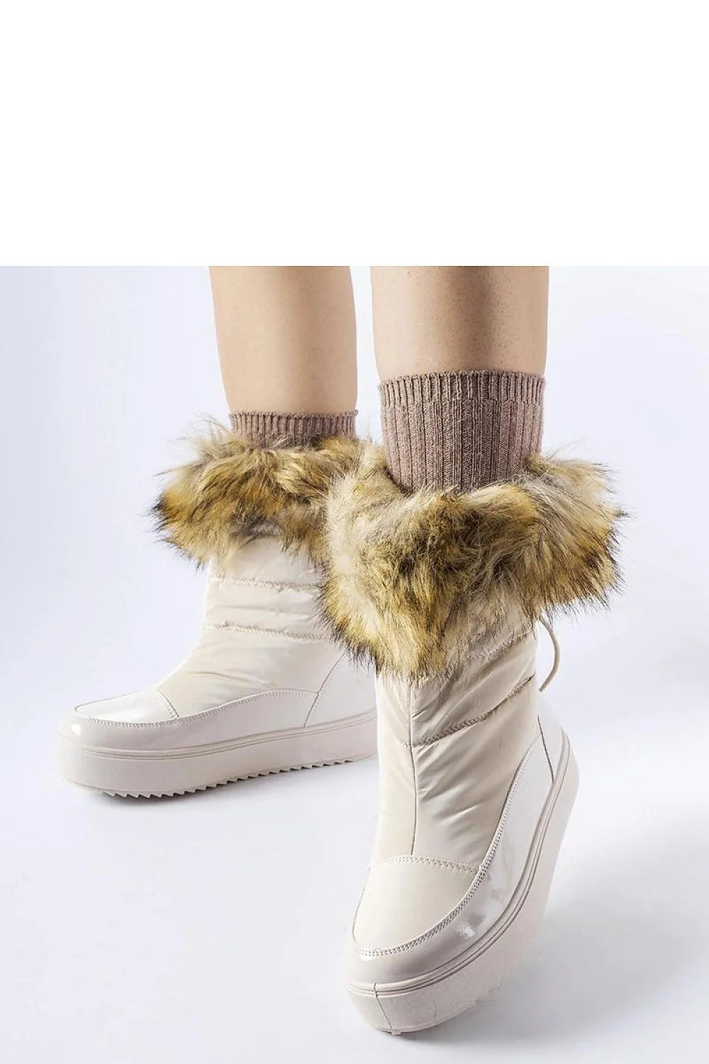 Bottes d'hiver femme similicuir fourrure beige moderne confort semelle compensée casual haute isolation thermique