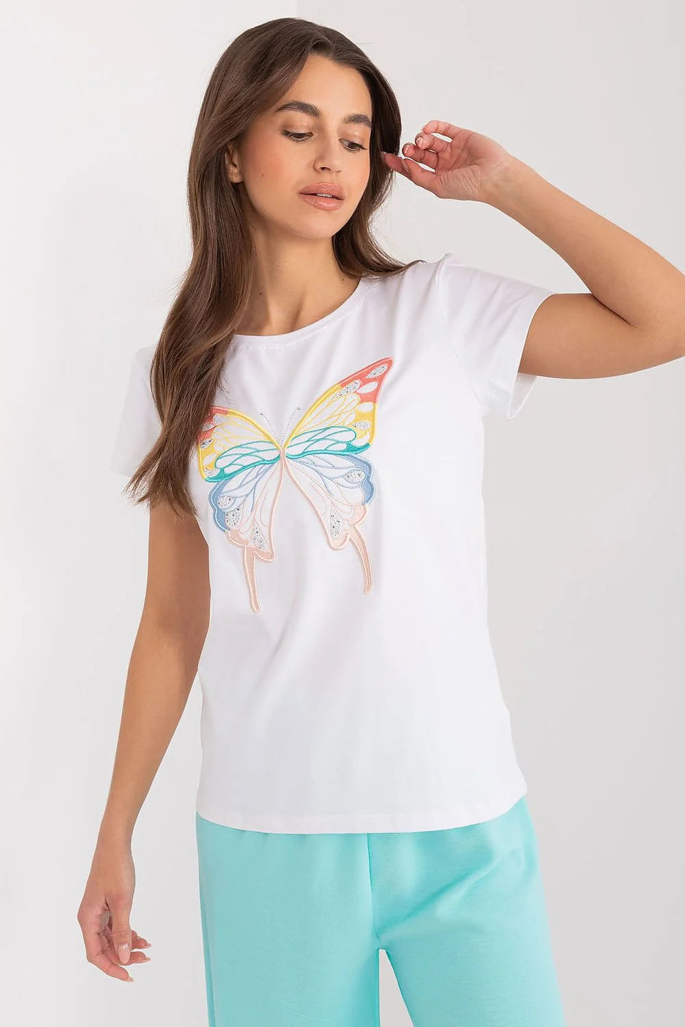 T-shirt femme décontracté motif papillon coloré coton respirant manches courtes encolure ronde