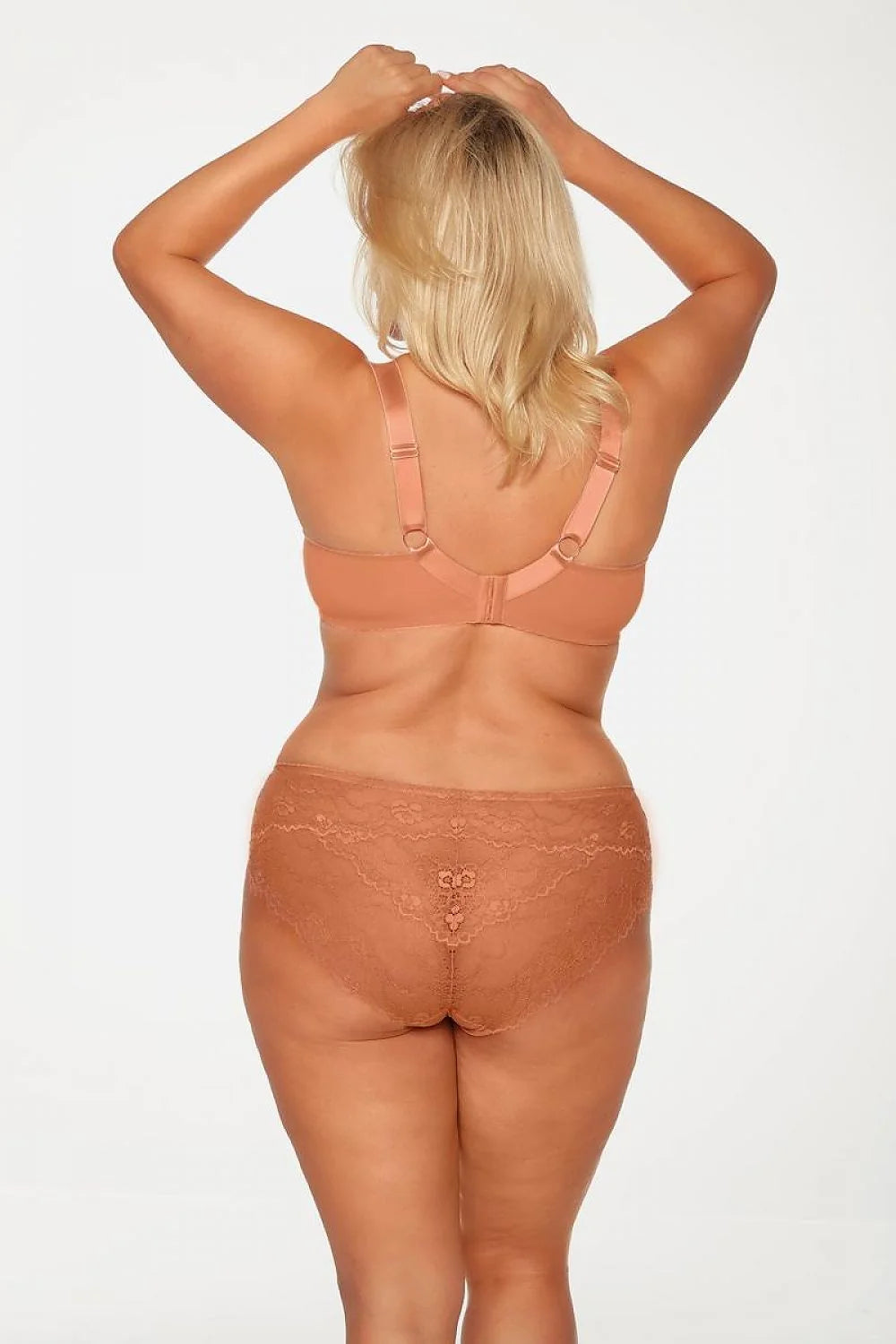 Ensemble de lingerie Soft Bella Misteria soutien-gorge balconnet dentelle floral ajustables culotte échancrée couleur brun terre cuite femmes