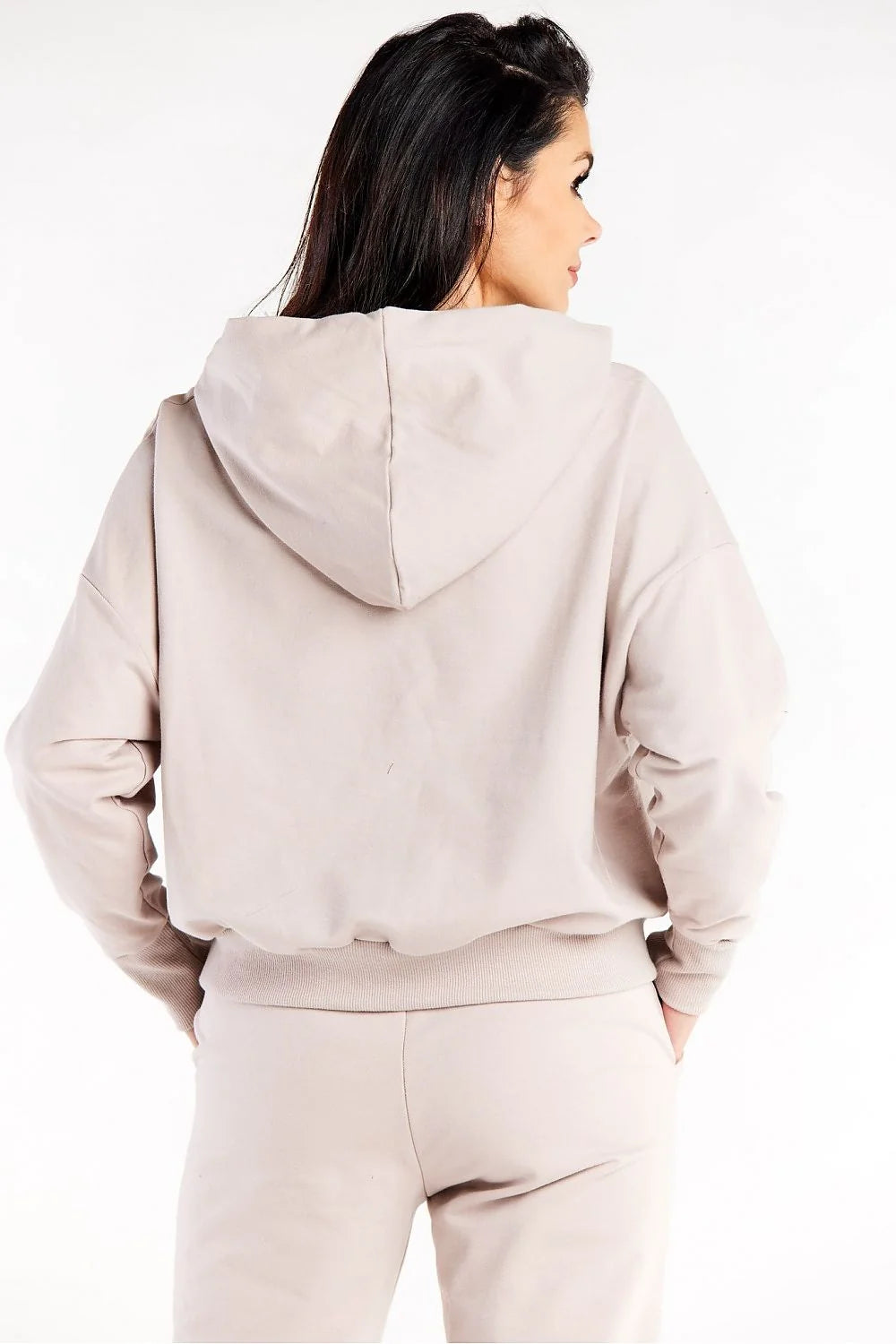 Sweatshirt et pantalon assortis pour femme style casual moderne coupe ample couleur taupe matériau coton élasthanne confortable