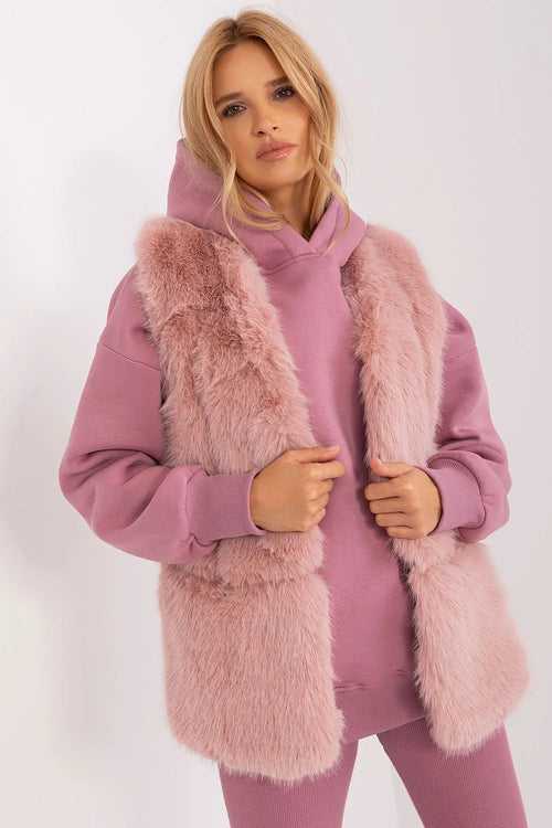 Gilet en fausse fourrure sans manches rose poudré assorti survêtement femme confortable style moderne