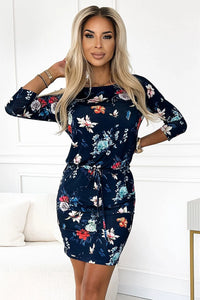 Robe de jour élégante Numoco en polyester et élasthanne, manches 3/4, ceinture intégrée, taille ajustable, femmes