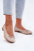 Ballerines élégantes pour femmes en cuir naturel style intemporel confort maximal talon plat nœud délicat beige occasionnels variés