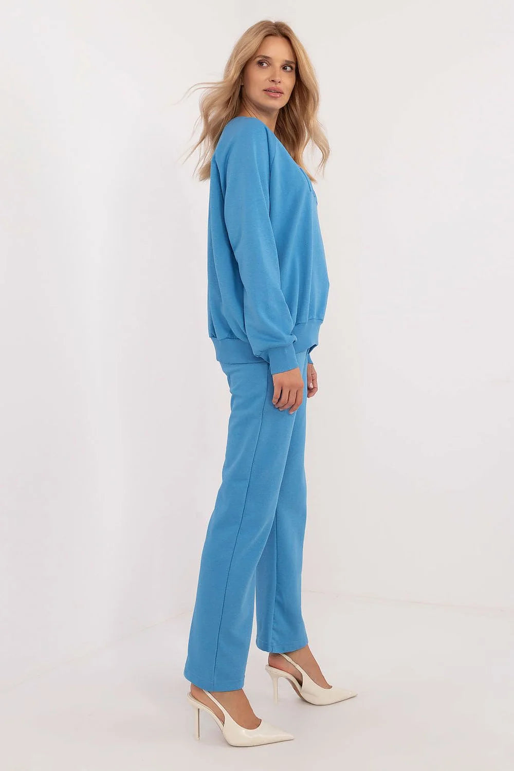 Ensemble mode femme sweatshirt pantalon coupe oversize bleu vibrant tissu coton polyester elastique waist