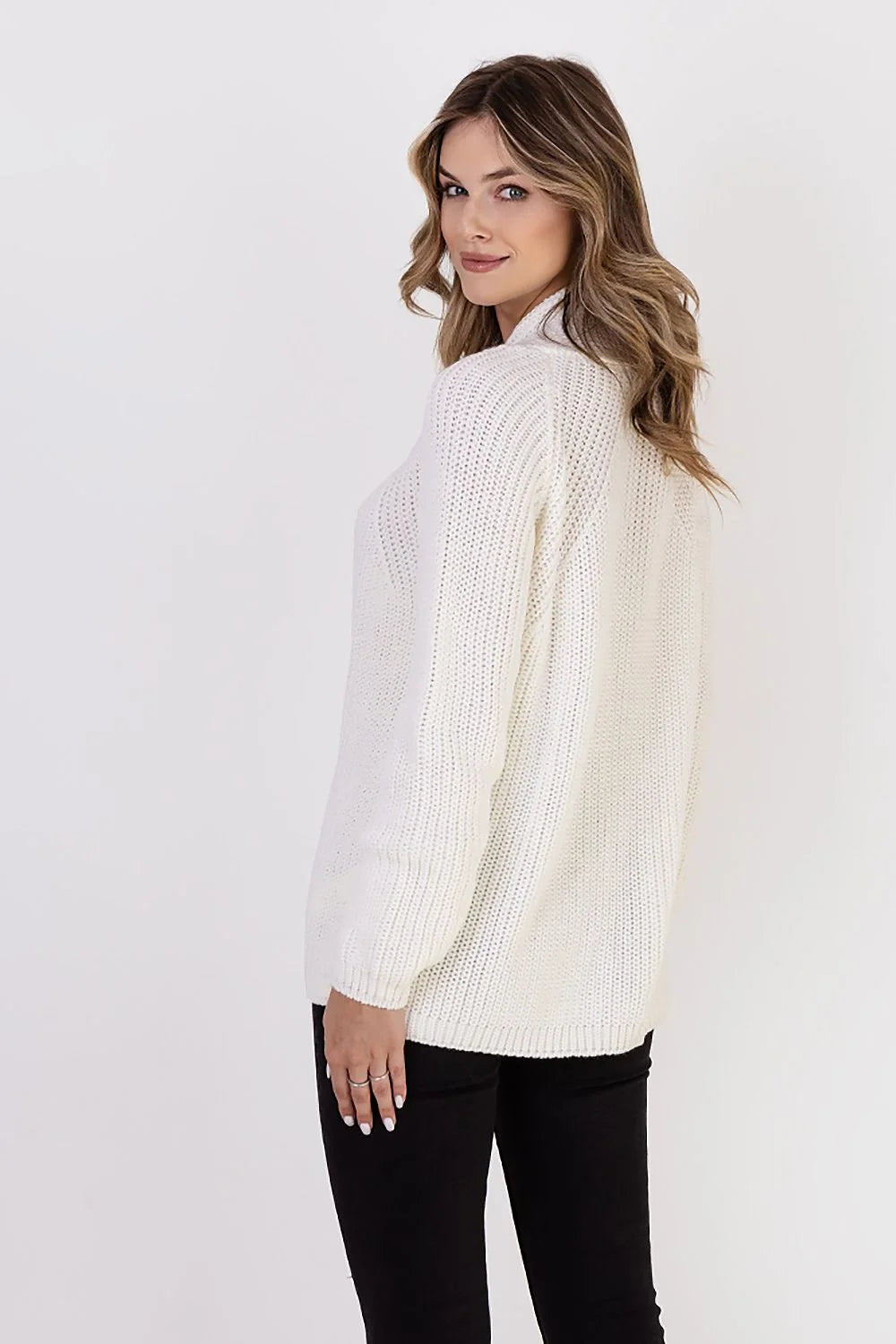 Cardigan côtelé pour femme, style élégant, col montant, matériau doux, coupe ajustée, vêtement hiver, mode féminine