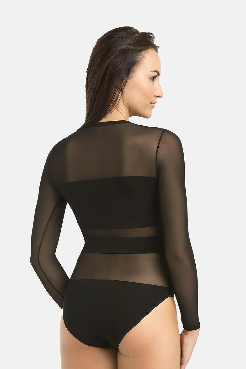Body sexy féminin en viscose transparent opaque manches longues silhouette structurée corset élégant lingerie ajustée femme