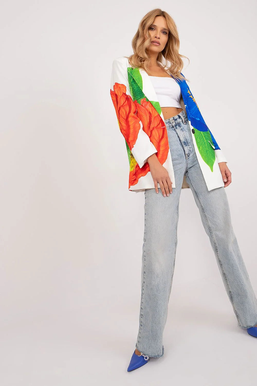 Veste femme imprimé floral oversize design audacieux motifs multicolores blazer élégant polyester mode été