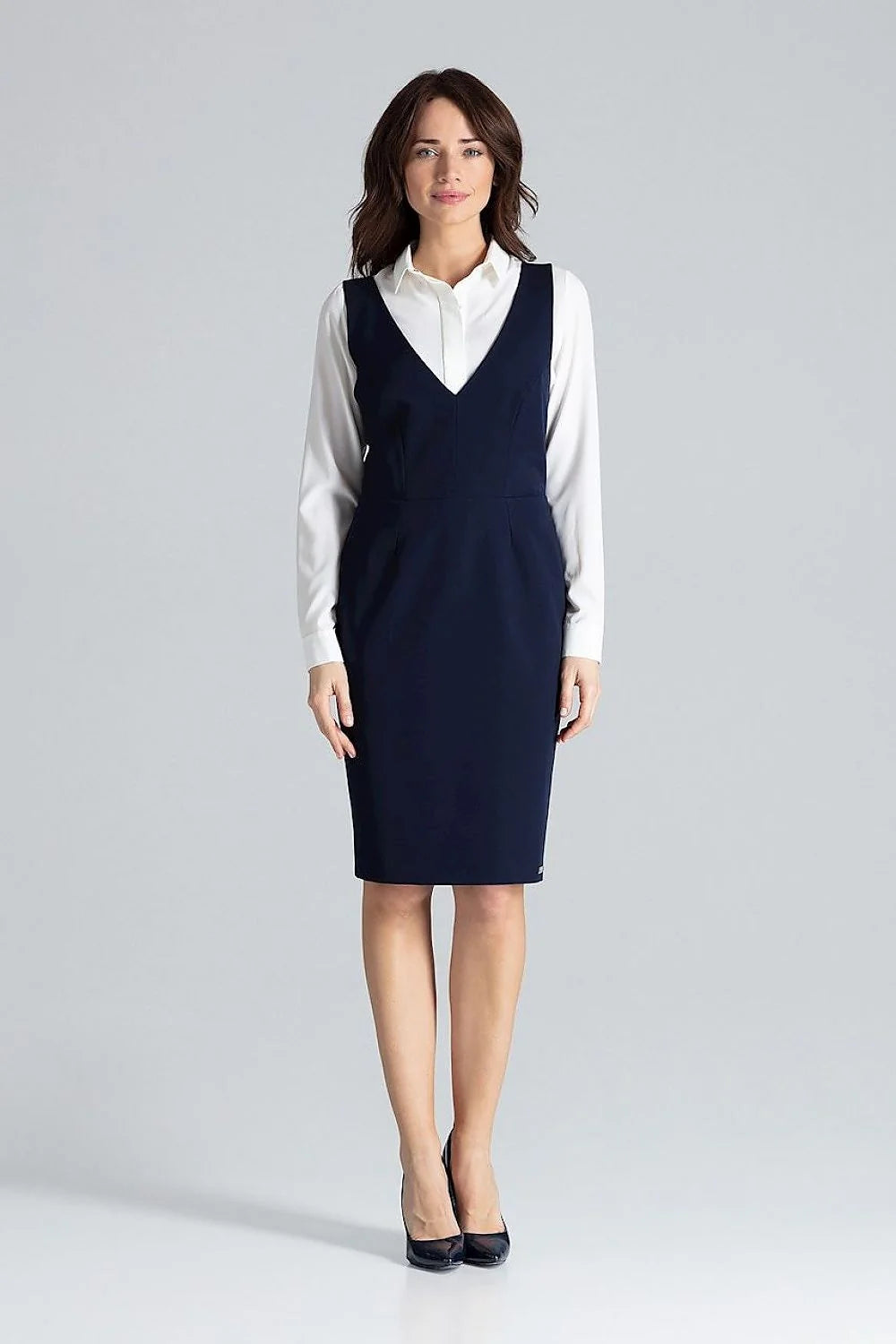 Robe de jour élégante sans manches V profond dos ouvert ajustée robe chemisier longues manches vert émeraude blanc tailleur femmes