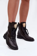 bottines femme cuir naturel noir lacets fermeture éclair talon 3cm cheville bout arrondi languette médaillon doré couture discrète