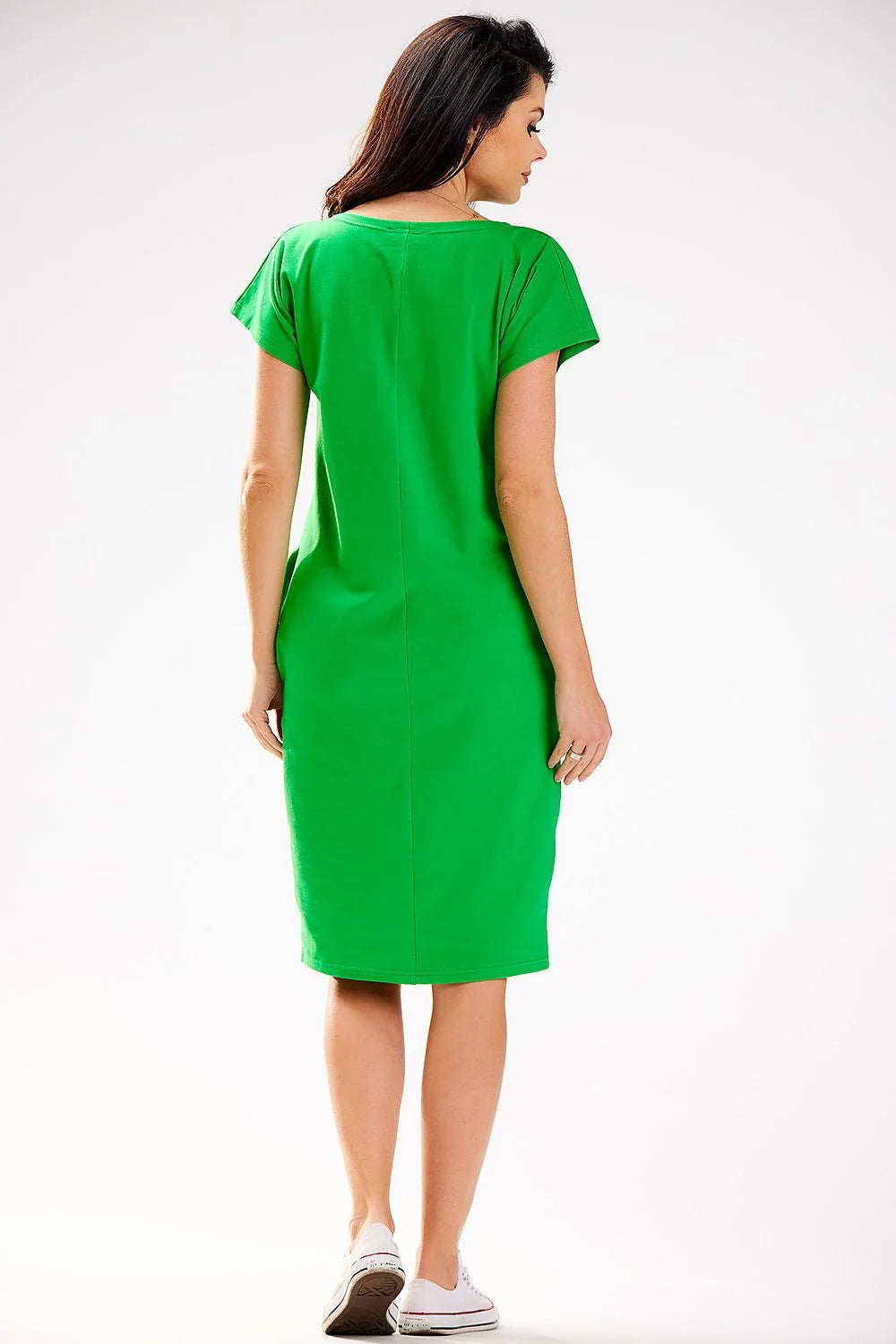 Robe de jour moderne Infinite You en coton élasthanne manches courtes poches latérales couleur verte vif femme été