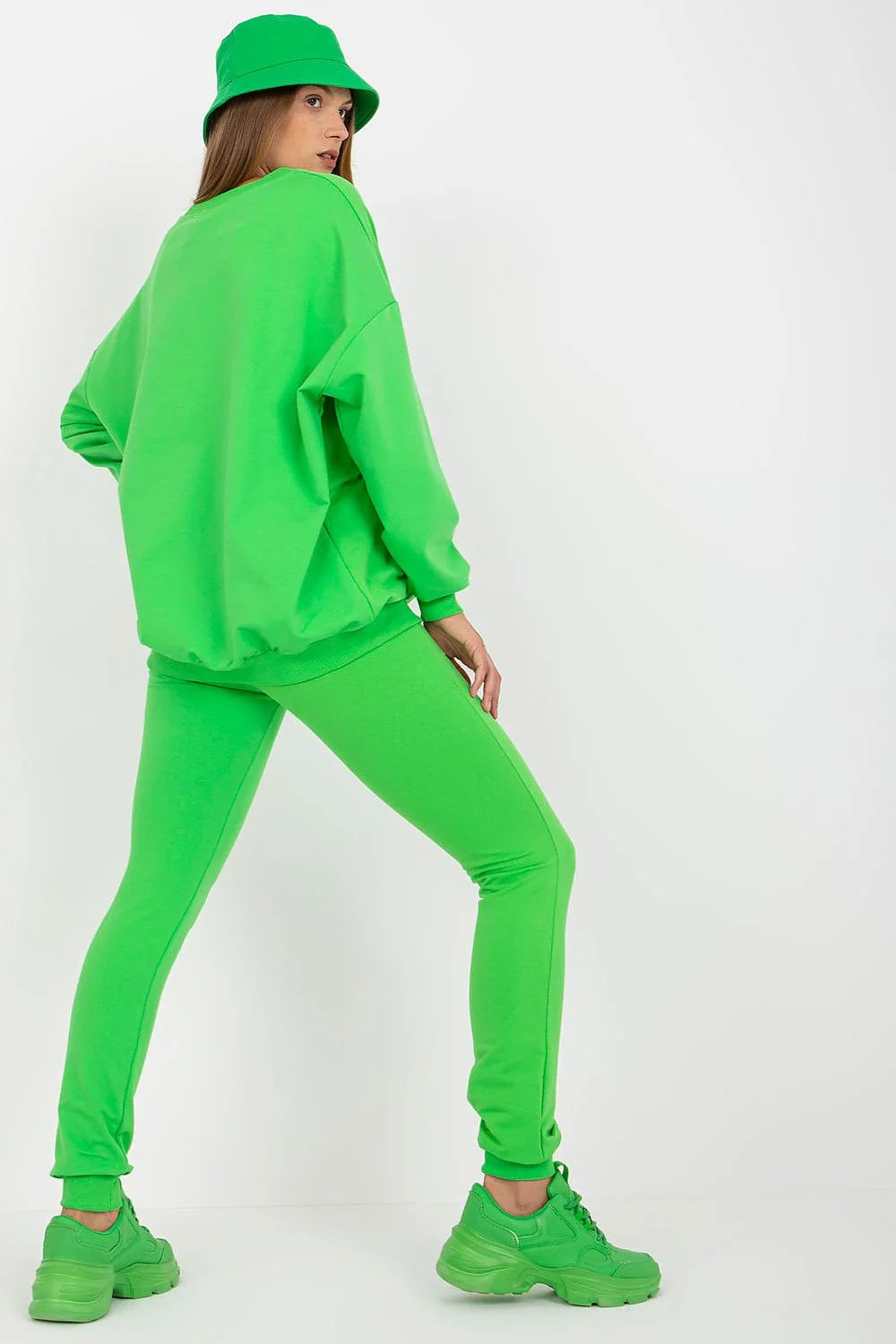 ensemble sportswear femme jaune canari oversize sweat manches longues legging slim taille élastique coton élasthanne molleton poches appliqué W orange